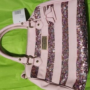 Betsy Johnson Pink Sequin Striped Handbag Nwt